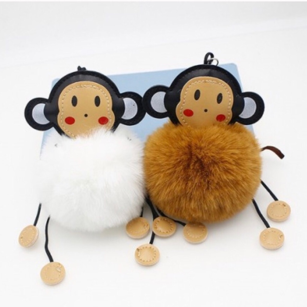 Monkey pom pom keychain